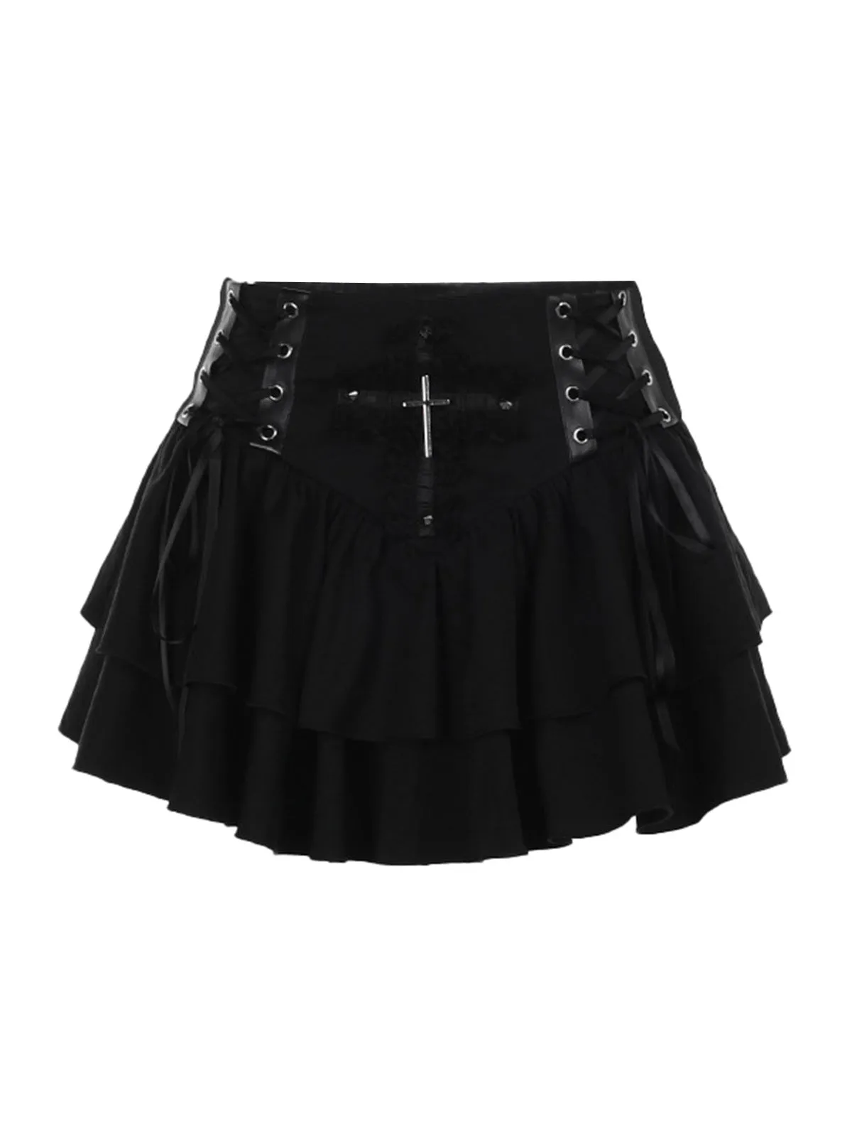 Black 1950s Lace-Up Cross Lace Skirt sold by Retro Stage product image thumbnail 2
