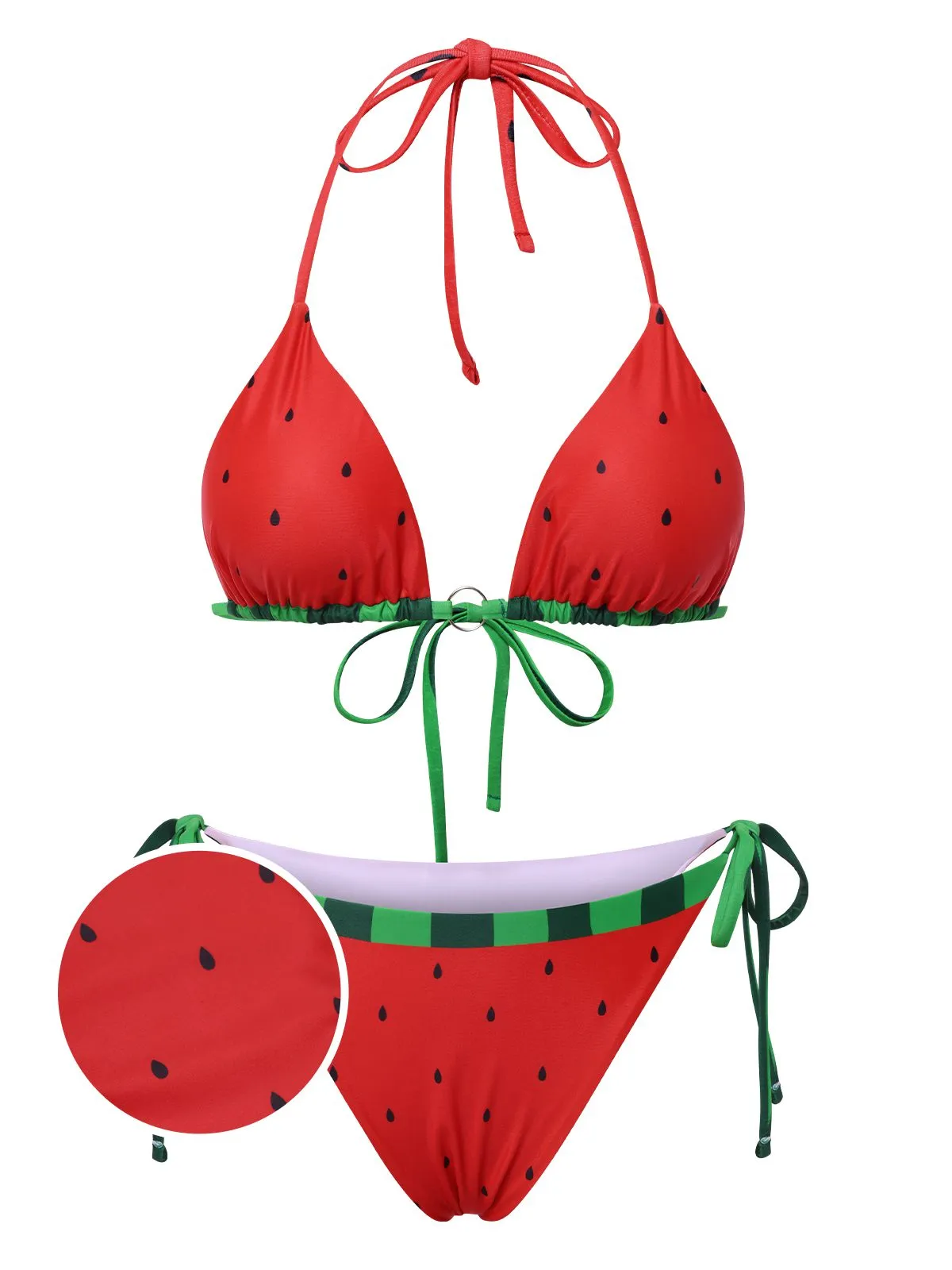 Red 1960s Watermelon Bow Tie Bikini Set sold by Retro Stage