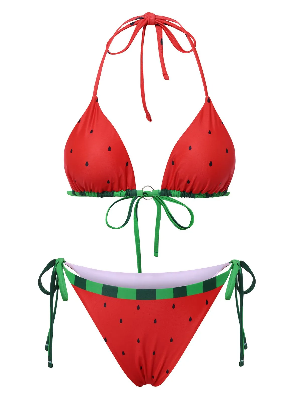 Red 1960s Watermelon Bow Tie Bikini Set sold by Retro Stage product image thumbnail 3