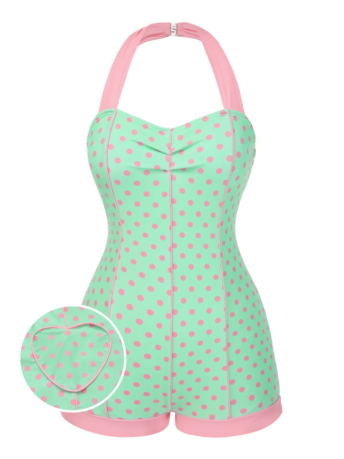 1960s Halter Contrast Polka Dots Heart Swimsuit sold by Retro Stage product image thumbnail 3