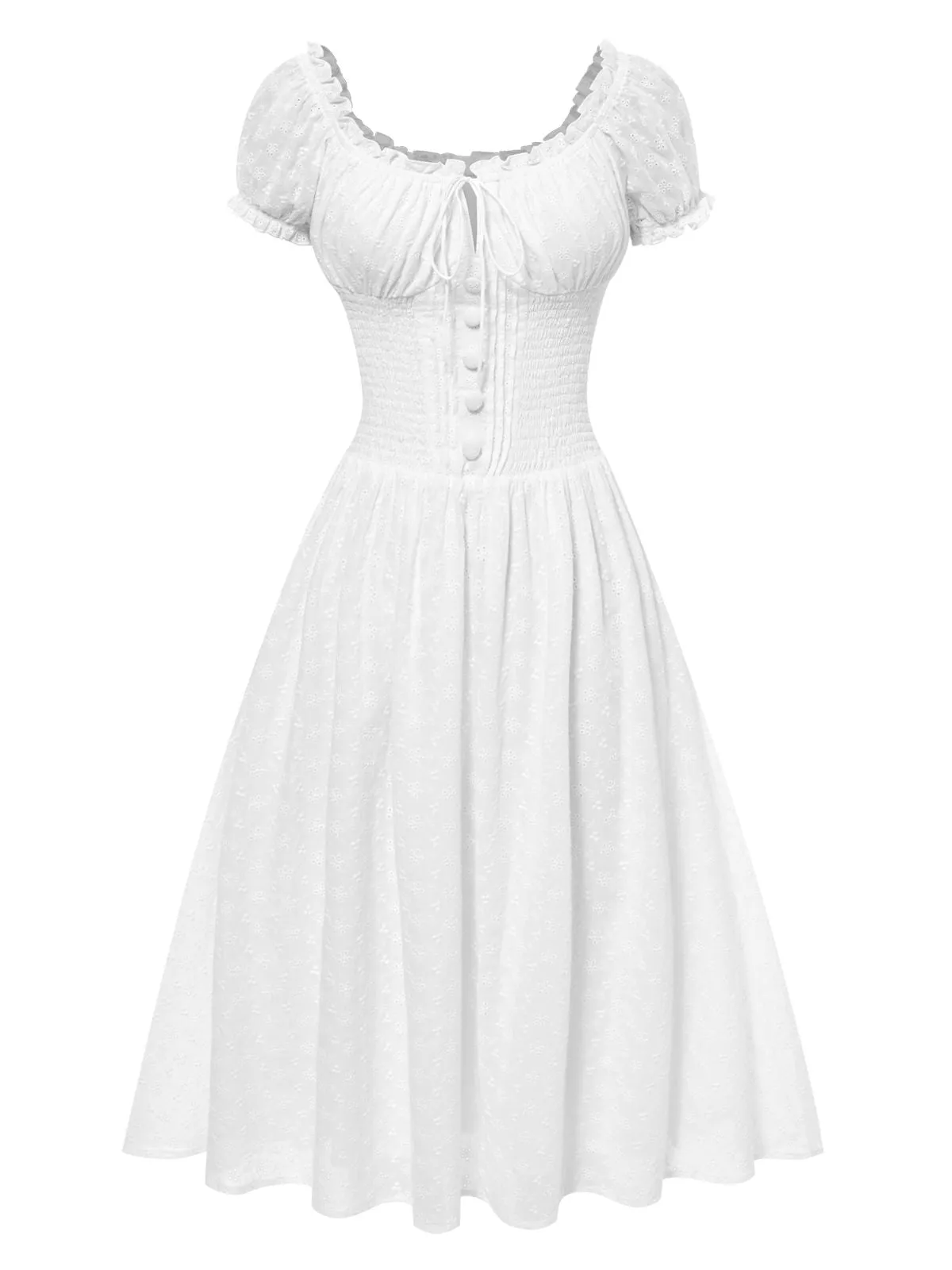 White 1940s Solid Cotton Embroidered Lace Dress sold by Retro Stage product image thumbnail 3