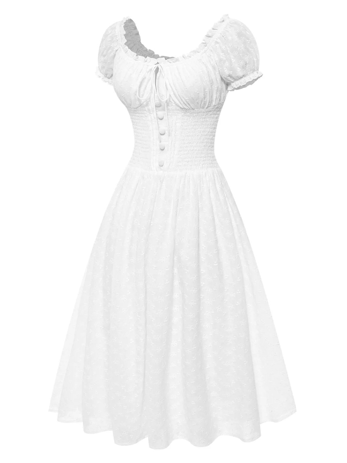 White 1940s Solid Cotton Embroidered Lace Dress sold by Retro Stage product image thumbnail 4