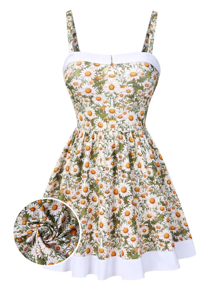 1950s Spaghetti Strap Daisy Binding Swimdress sold by Retro Stage