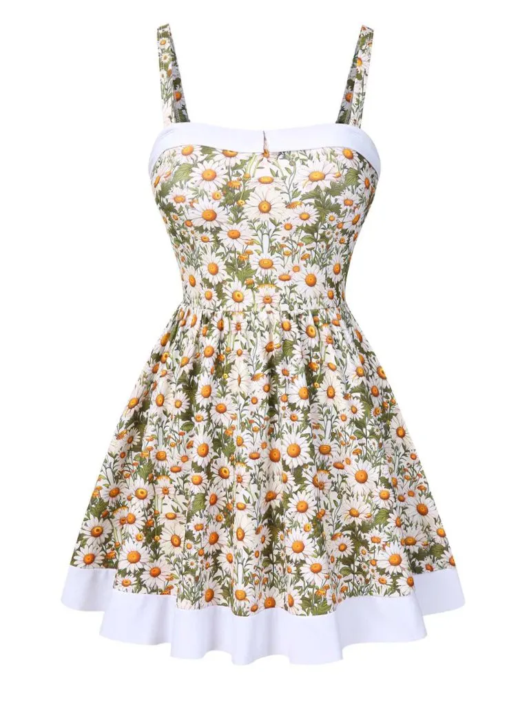 1950s Spaghetti Strap Daisy Binding Swimdress sold by Retro Stage product image thumbnail 2