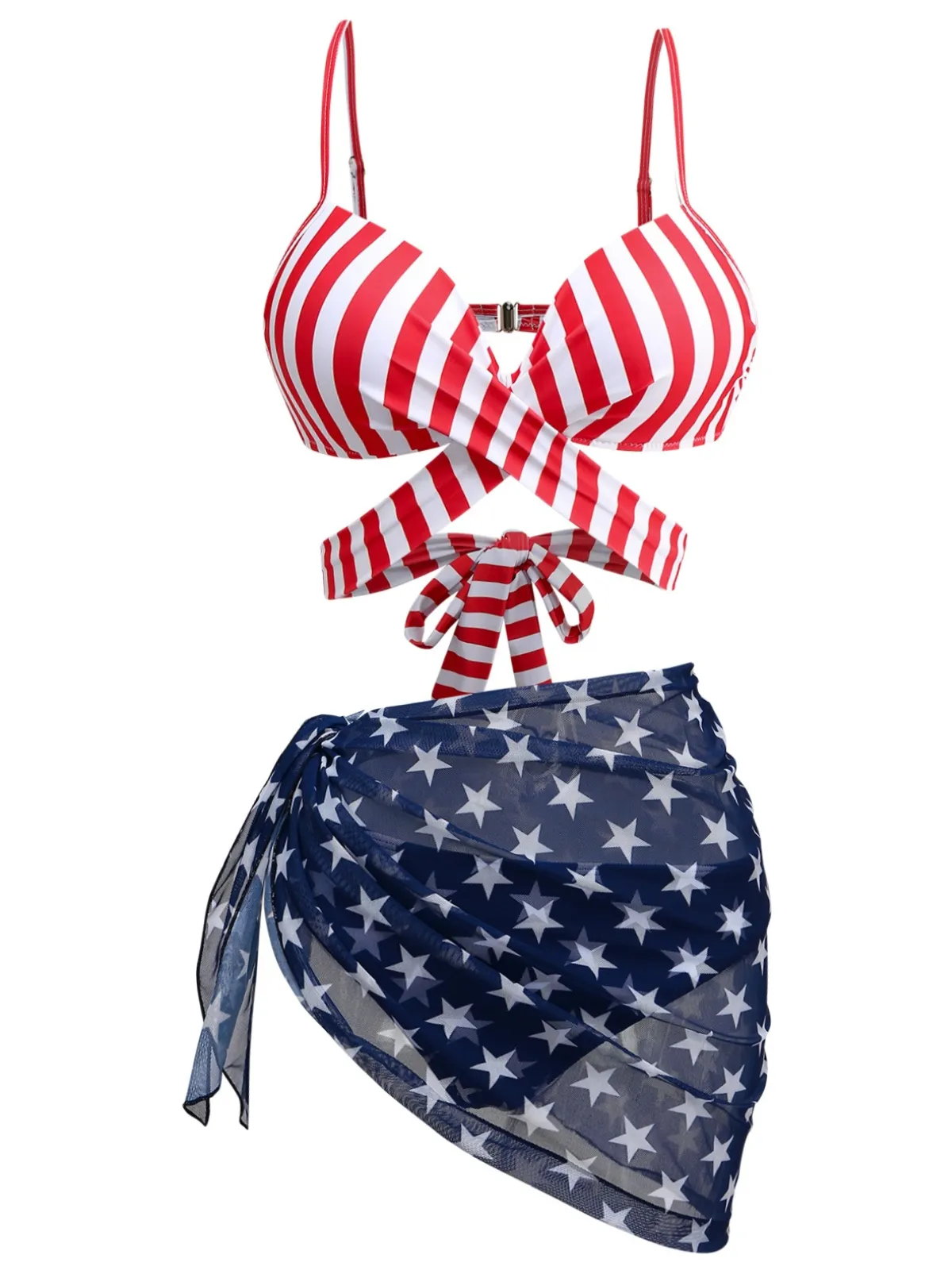 2PCS 1960s Red Striped Bikini Set & Blue Star Cover-Up sold by Retro Stage