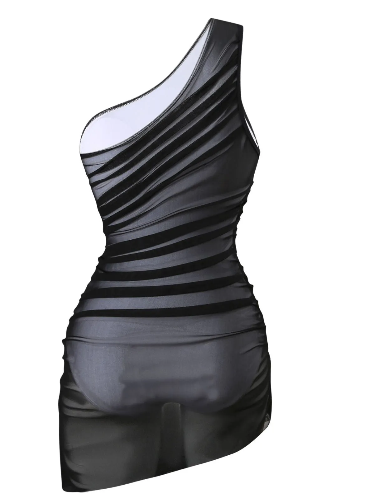 1940s Solid Mesh Pleated One-Shoulder Swimsuit sold by Retro Stage product image thumbnail 2