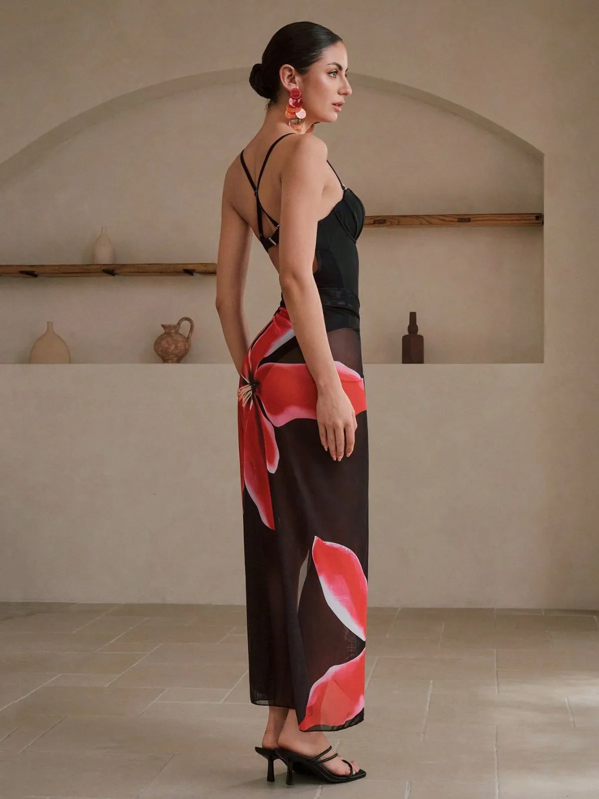 2PCS Black 1950s Floral Swimsuit & Cover-Up sold by Retro Stage product image thumbnail 3