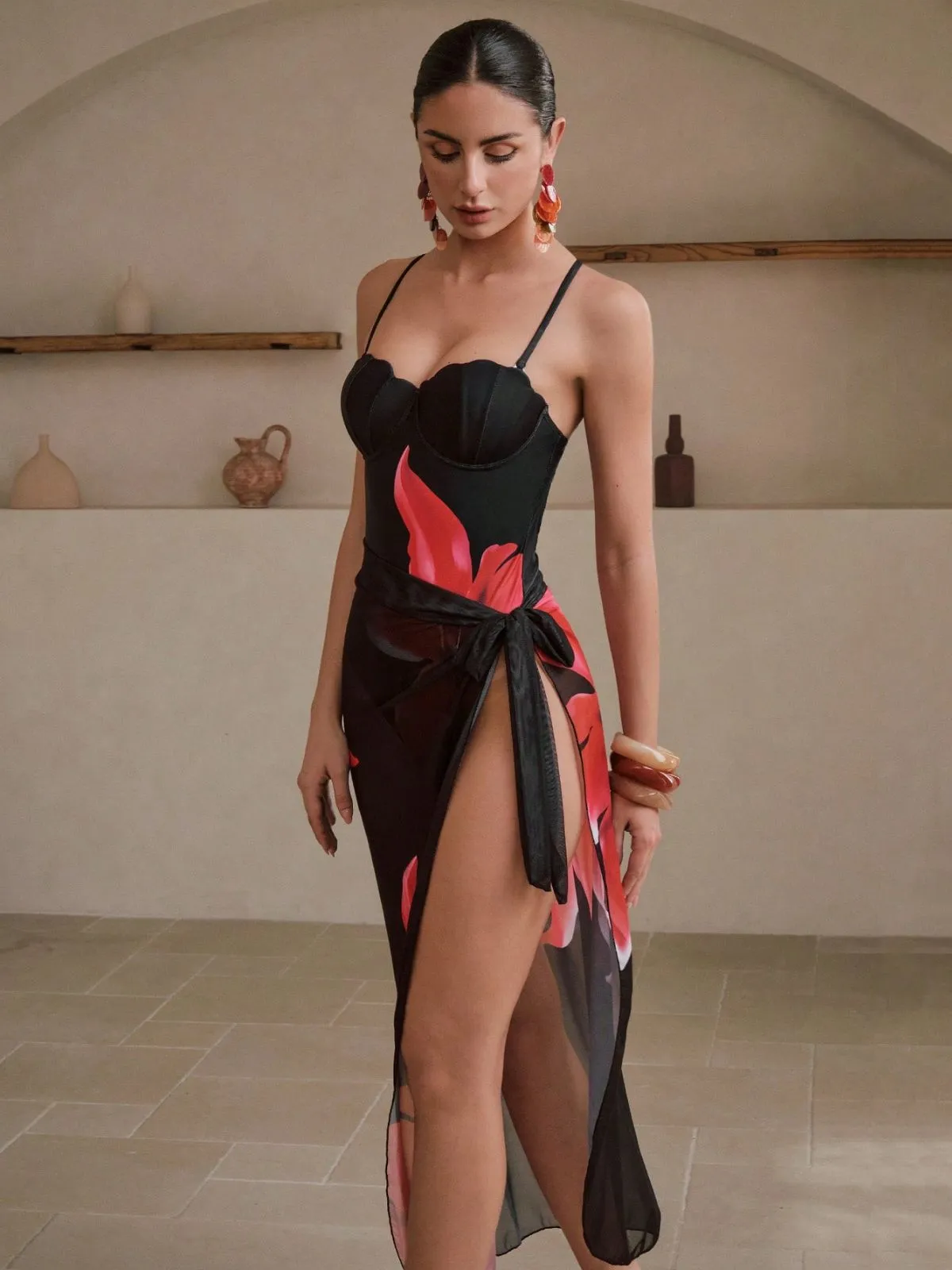 2PCS Black 1950s Floral Swimsuit & Cover-Up sold by Retro Stage product image thumbnail 4