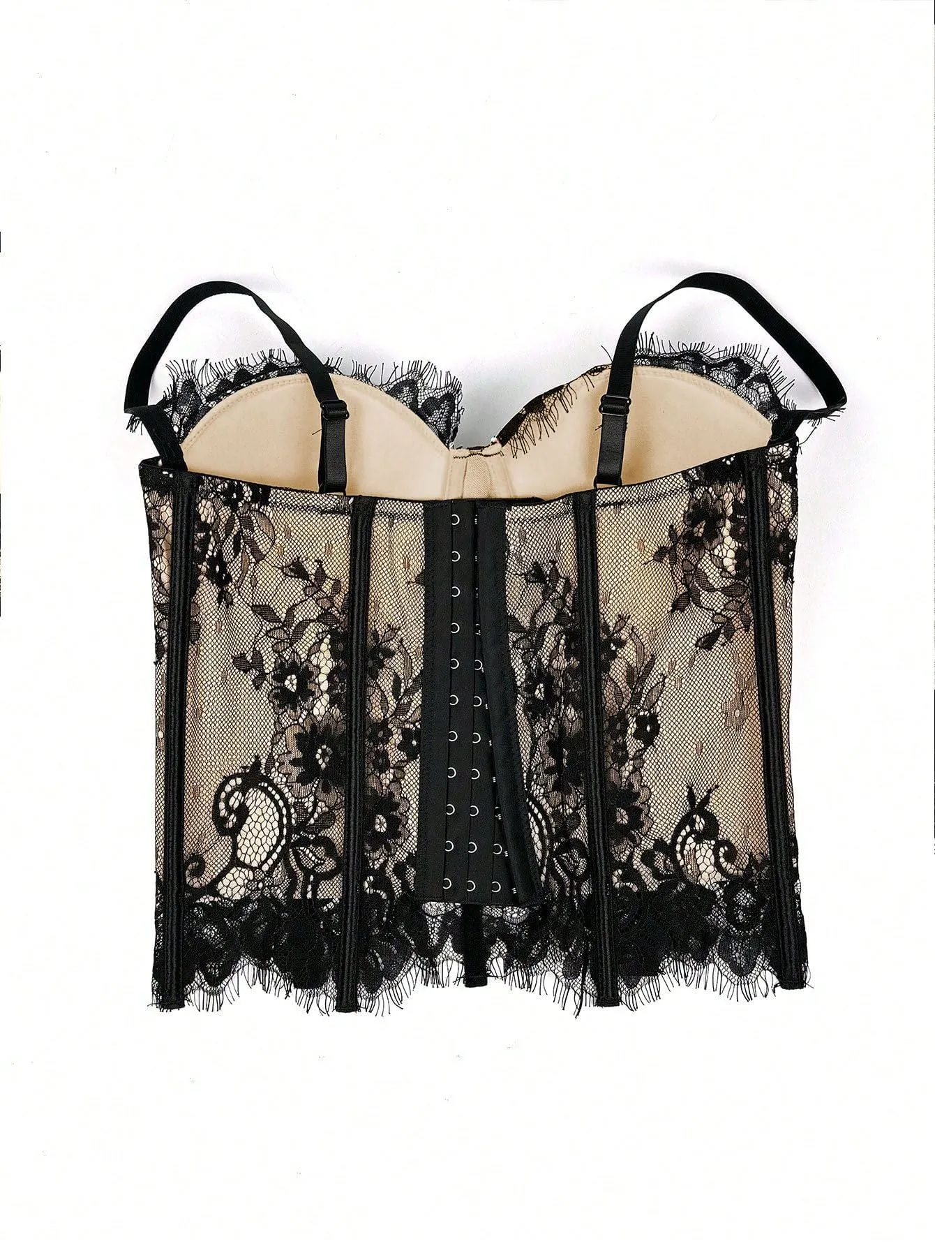 Black 1980s Lace Steampunk Herringbone Corset sold by Retro Stage product image thumbnail 3