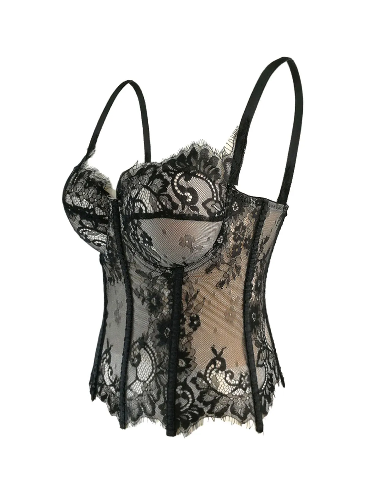 Black 1980s Lace Steampunk Herringbone Corset sold by Retro Stage product image thumbnail 2