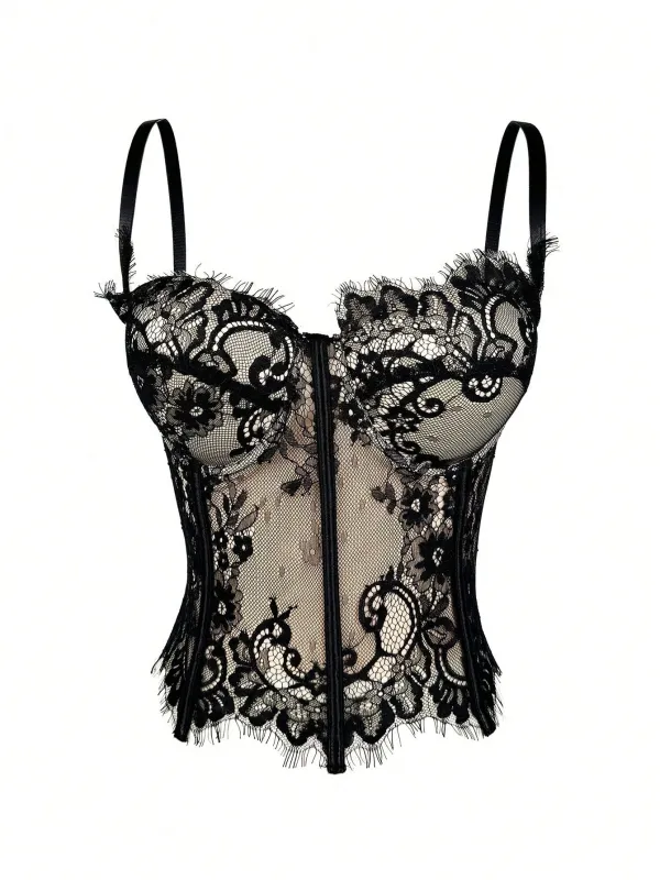 Black 1980s Lace Steampunk Herringbone Corset sold by Retro Stage