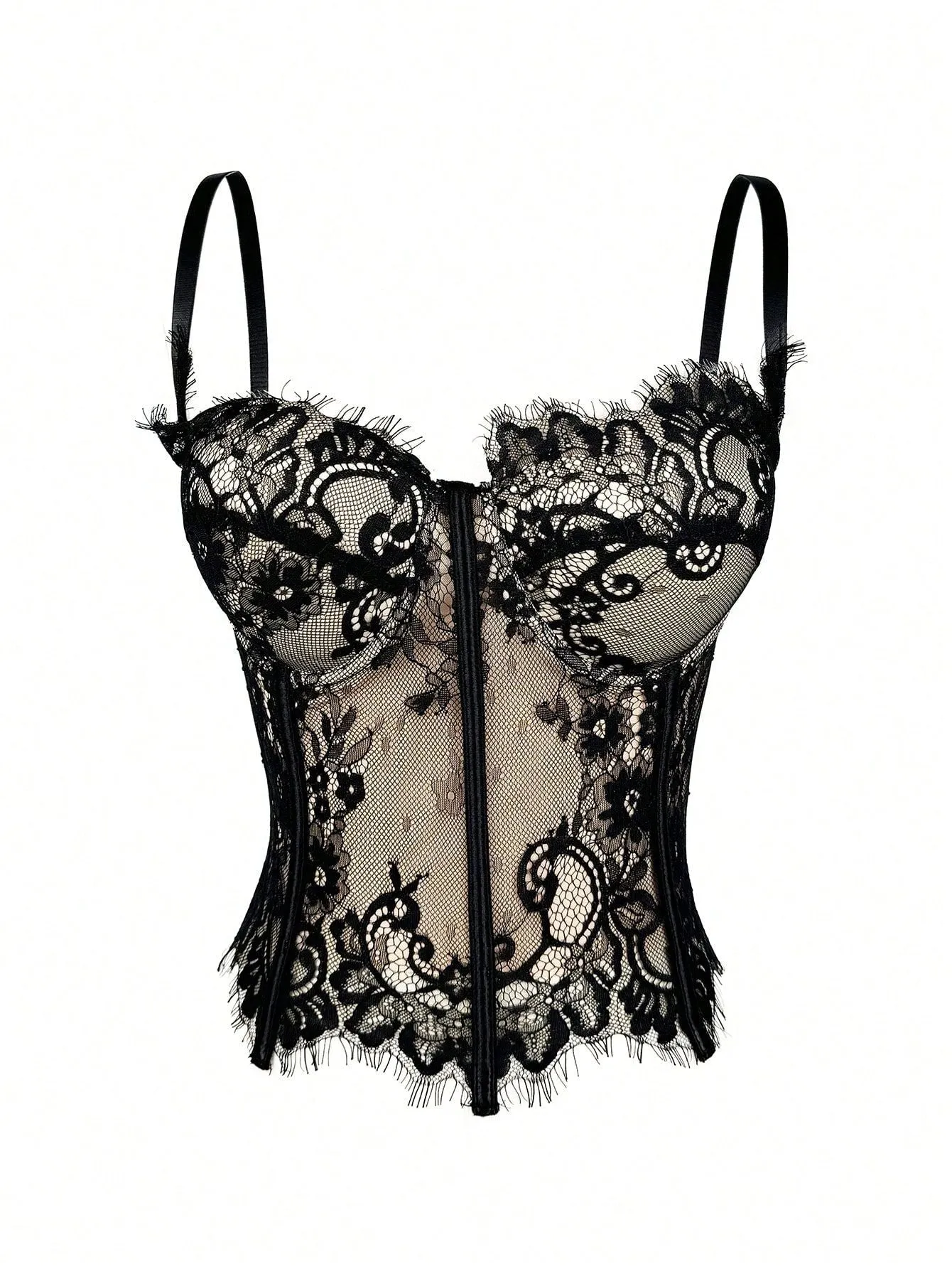 Black 1980s Lace Steampunk Herringbone Corset sold by Retro Stage