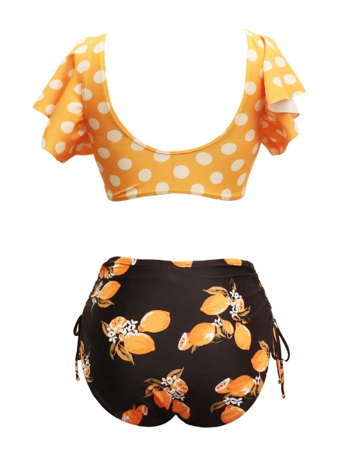 Orange 1950s Polka Dots Lemon Ruffled Bikini Set sold by Retro Stage product image thumbnail 2