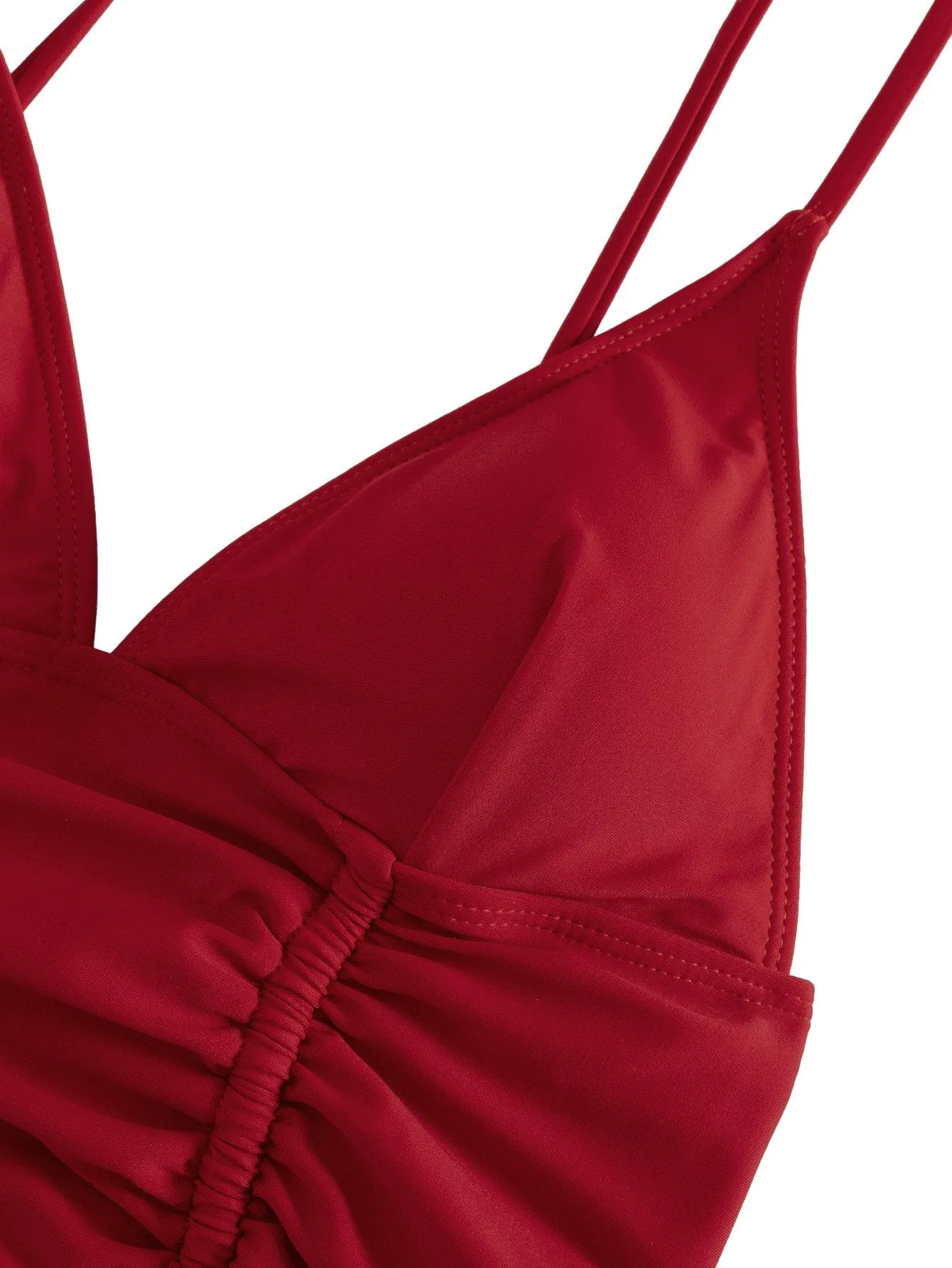 1950s Solid V-Neck Ruched One-Piece Swimsuit sold by Retro Stage product image thumbnail 3