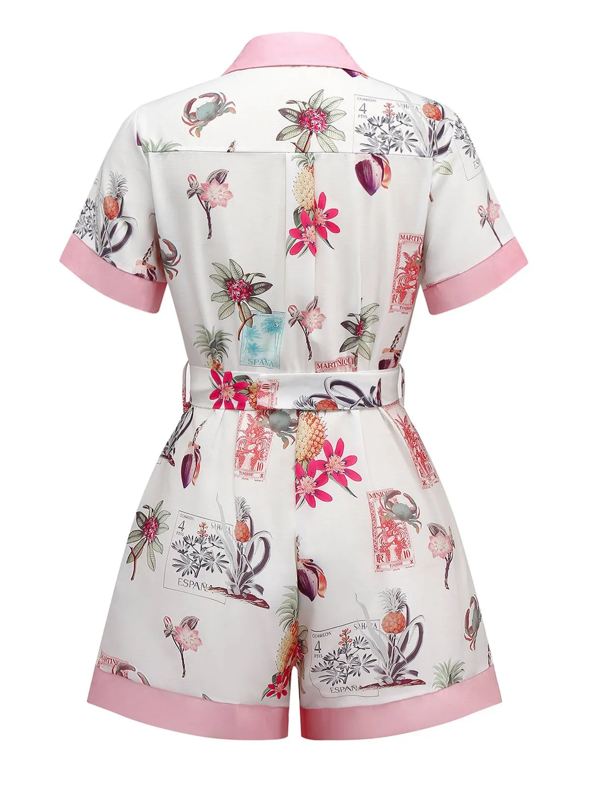 Pink 1950s Pineapple Flower Belted Lapel Romper sold by Retro Stage product image thumbnail 2