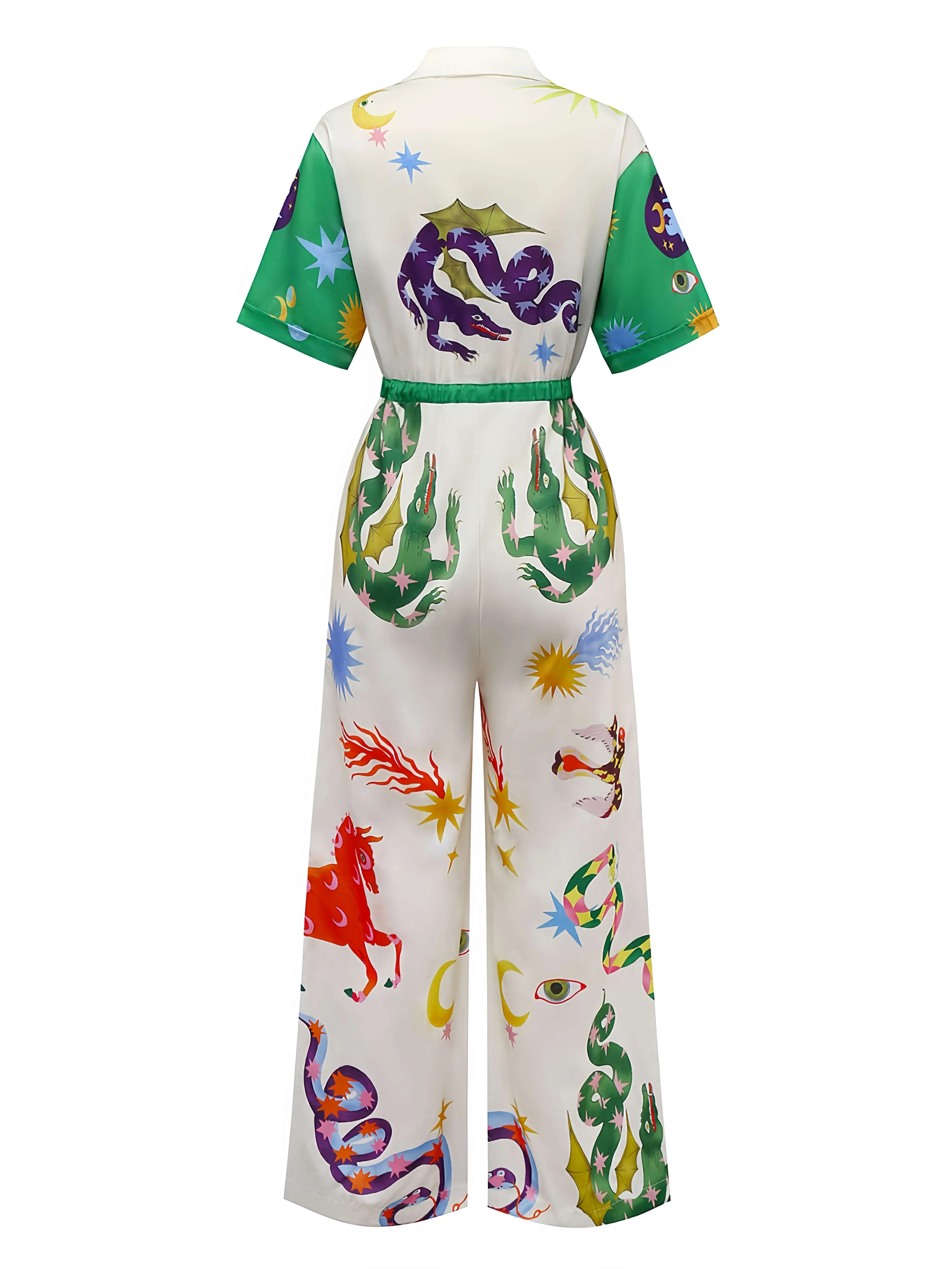 Multicolor 1930s Cartoon Animals Shirt Collar Jumpsuit sold by Retro Stage product image thumbnail 2