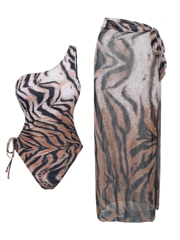 1950s Tiger One-Shoulder Swimsuit & Cover-Up sold by Retro Stage
