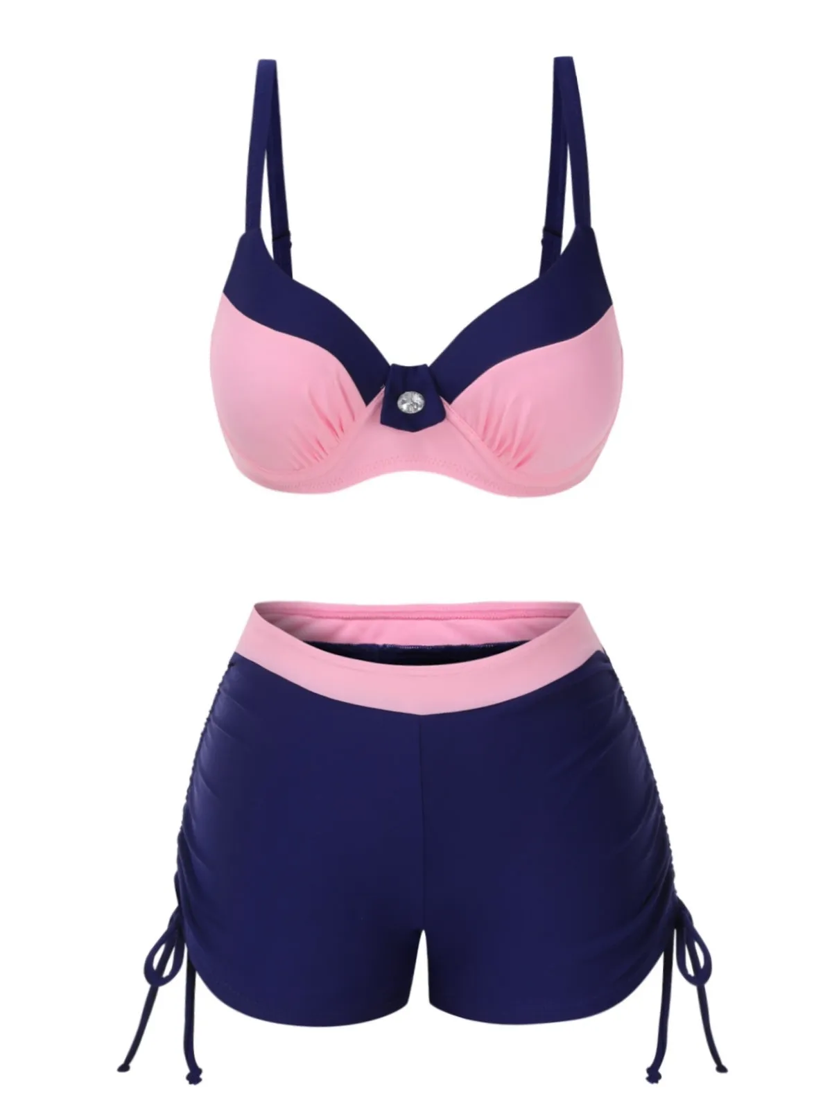 1940s Strap Colorblock Diamond Lace-Up Bikini Set sold by Retro Stage