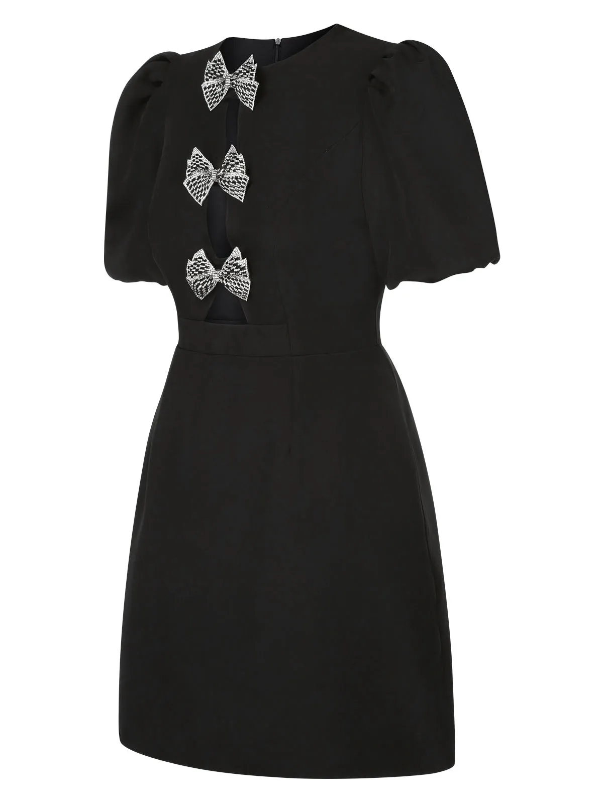Black 1960s Solid Bow Hollow Puff Dress sold by Retro Stage product image thumbnail 4