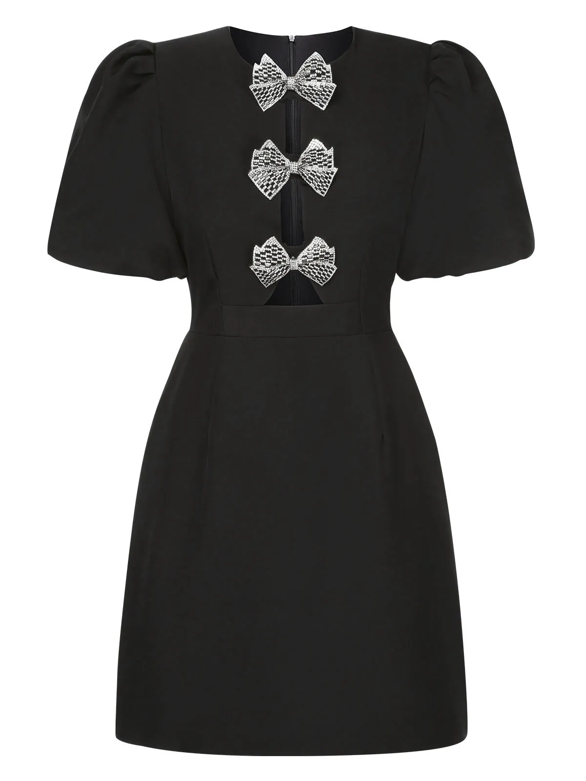 Black 1960s Solid Bow Hollow Puff Dress sold by Retro Stage product image thumbnail 2