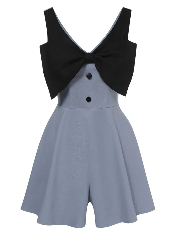 Blue 1950s Big Bowknot Patchwork Romper sold by Retro Stage