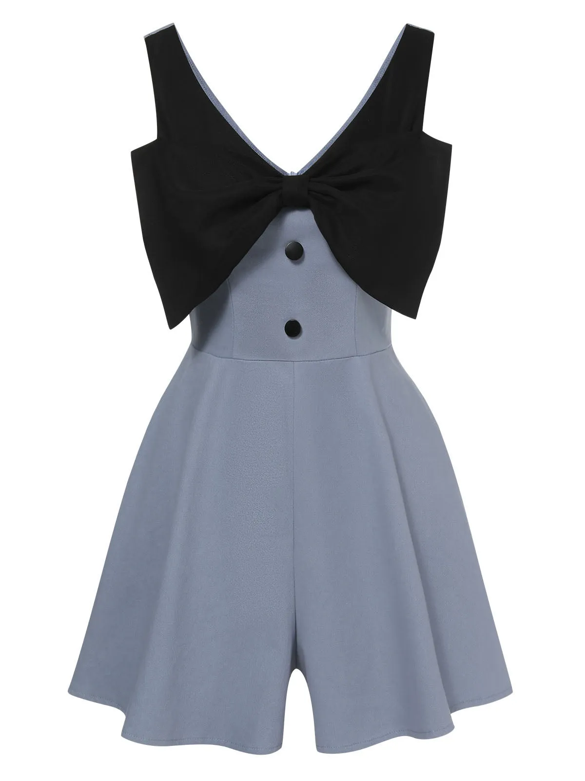 Blue 1950s Big Bowknot Patchwork Romper sold by Retro Stage