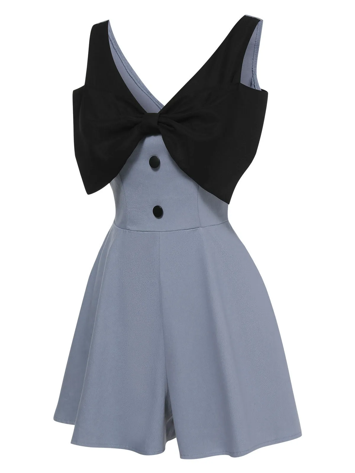 Blue 1950s Big Bowknot Patchwork Romper sold by Retro Stage product image thumbnail 2