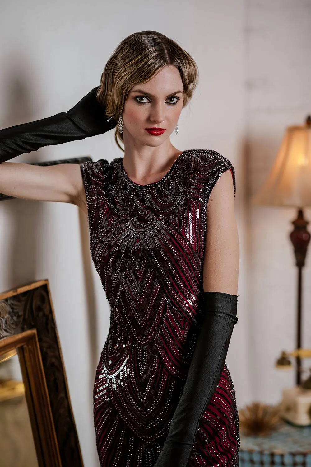 US Only Wine Red 1920s Sequin Beaded Fringed Dress sold by Retro Stage product image thumbnail 5
