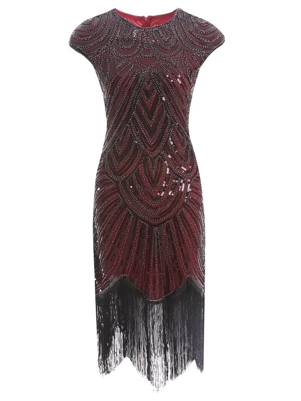 US Only Wine Red 1920s Sequin Beaded Fringed Dress sold by Retro Stage