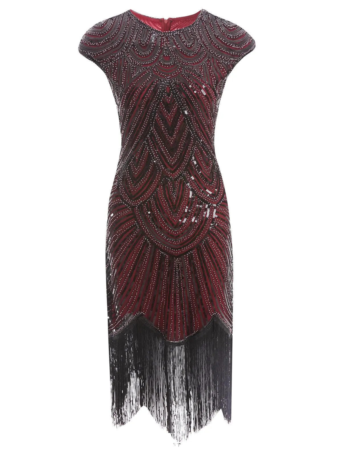 US Only Wine Red 1920s Sequin Beaded Fringed Dress sold by Retro Stage