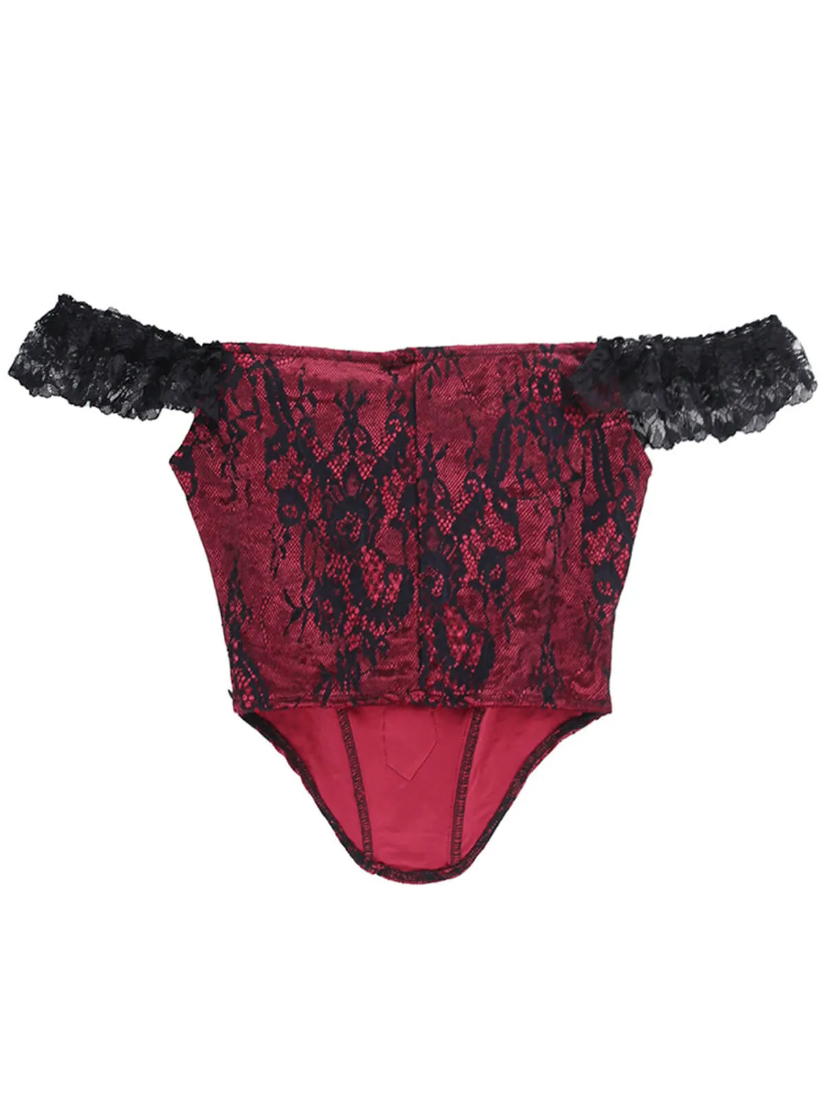 Deep Red 1970s Steampunk Lace Off-Shoulder Top sold by Retro Stage product image thumbnail 2