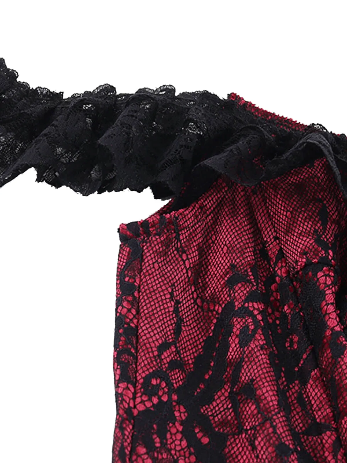 Deep Red 1970s Steampunk Lace Off-Shoulder Top sold by Retro Stage product image thumbnail 4