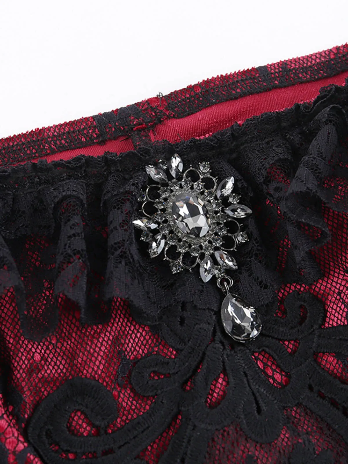 Deep Red 1970s Steampunk Lace Off-Shoulder Top sold by Retro Stage product image thumbnail 3