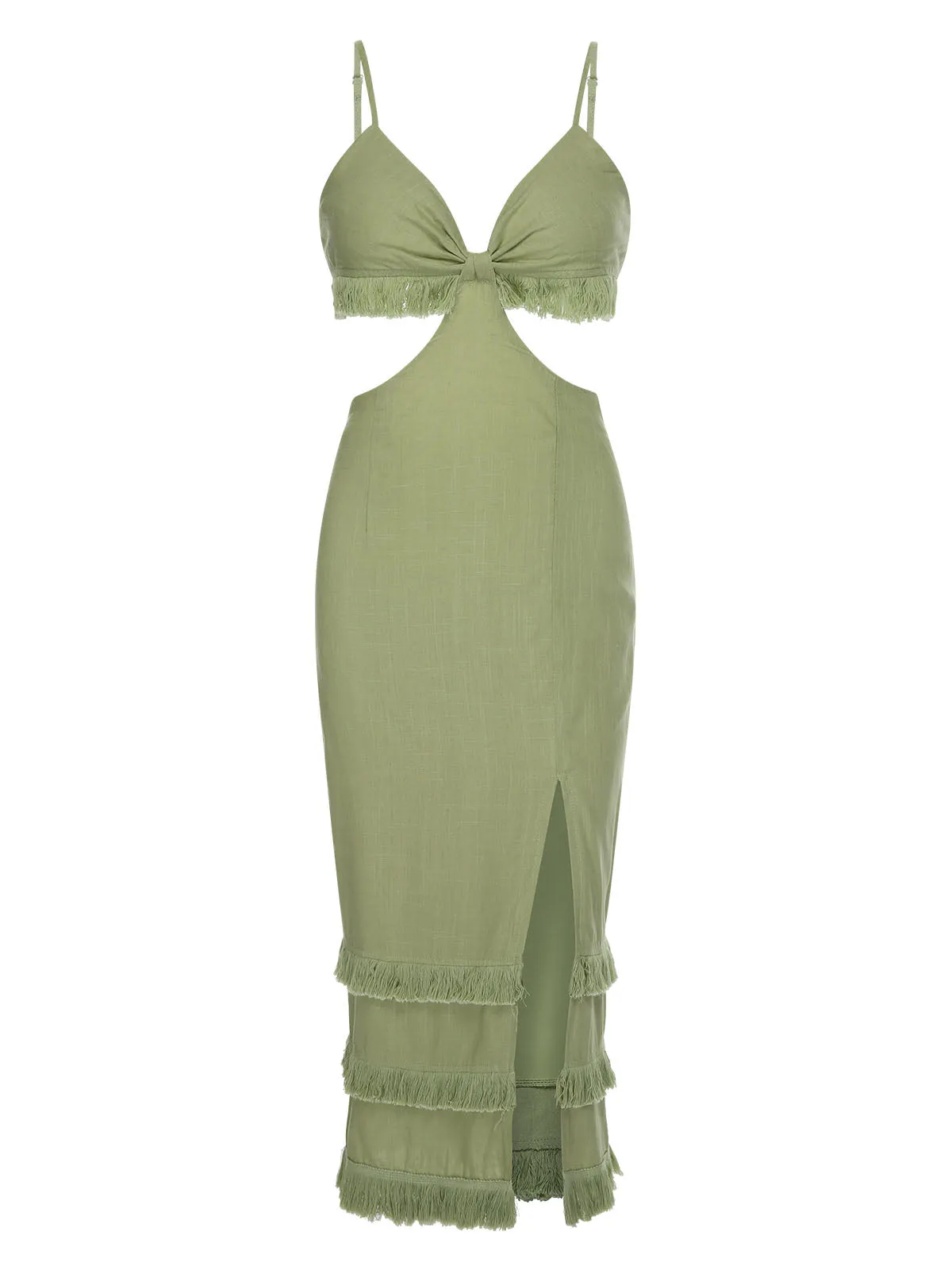Green 1960s Solid Tassel Hem Suspender Dress sold by Retro Stage