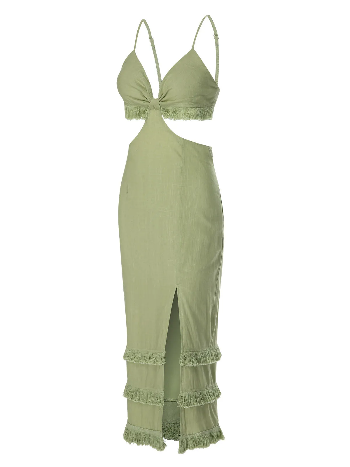 Green 1960s Solid Tassel Hem Suspender Dress sold by Retro Stage product image thumbnail 3