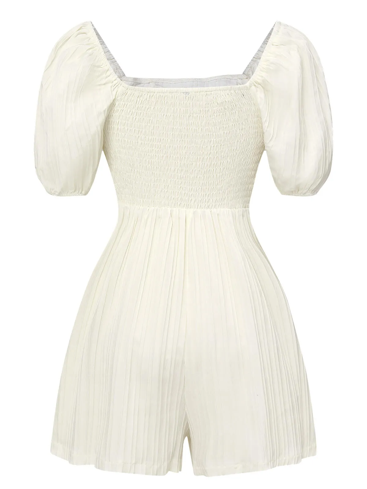 White 1960s Solid Puff Square Neck Romper sold by Retro Stage product image thumbnail 3