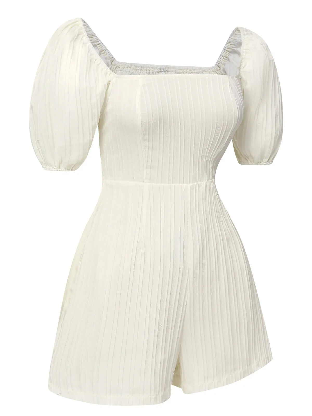 White 1960s Solid Puff Square Neck Romper sold by Retro Stage product image thumbnail 2