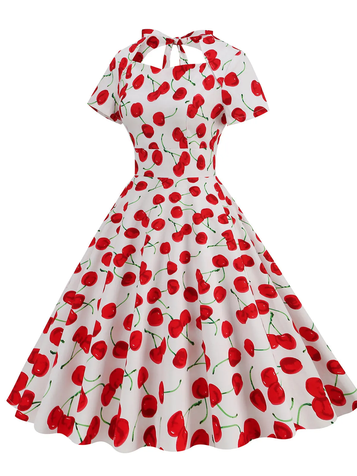 1950s Cherry Sweetheart Short Sleeve Lace Up Dress sold by Retro Stage product image thumbnail 2