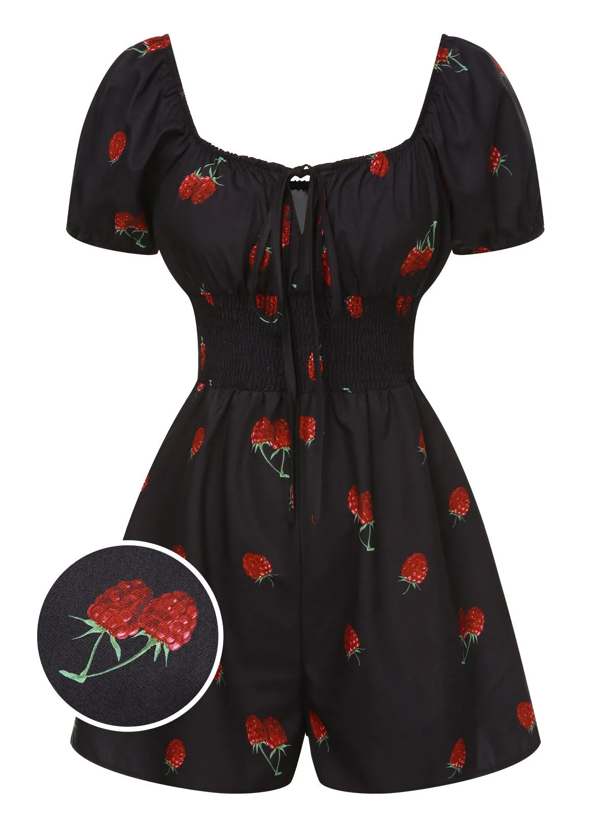Black 1950s Raspberry Puff Sleeves Romper sold by Retro Stage