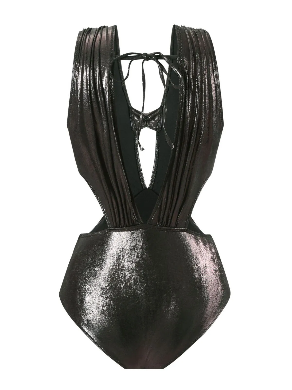 Black 1970s Solid Appliques Strappy Glossy One-Piece Swimsuit sold by Retro Stage product image thumbnail 2