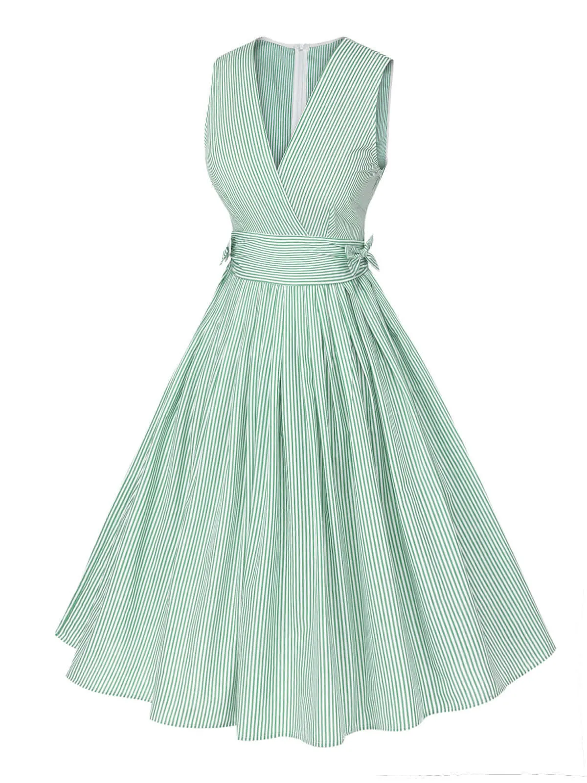 Mint Green 1950s Striped V-Neck Dress sold by Retro Stage product image thumbnail 4
