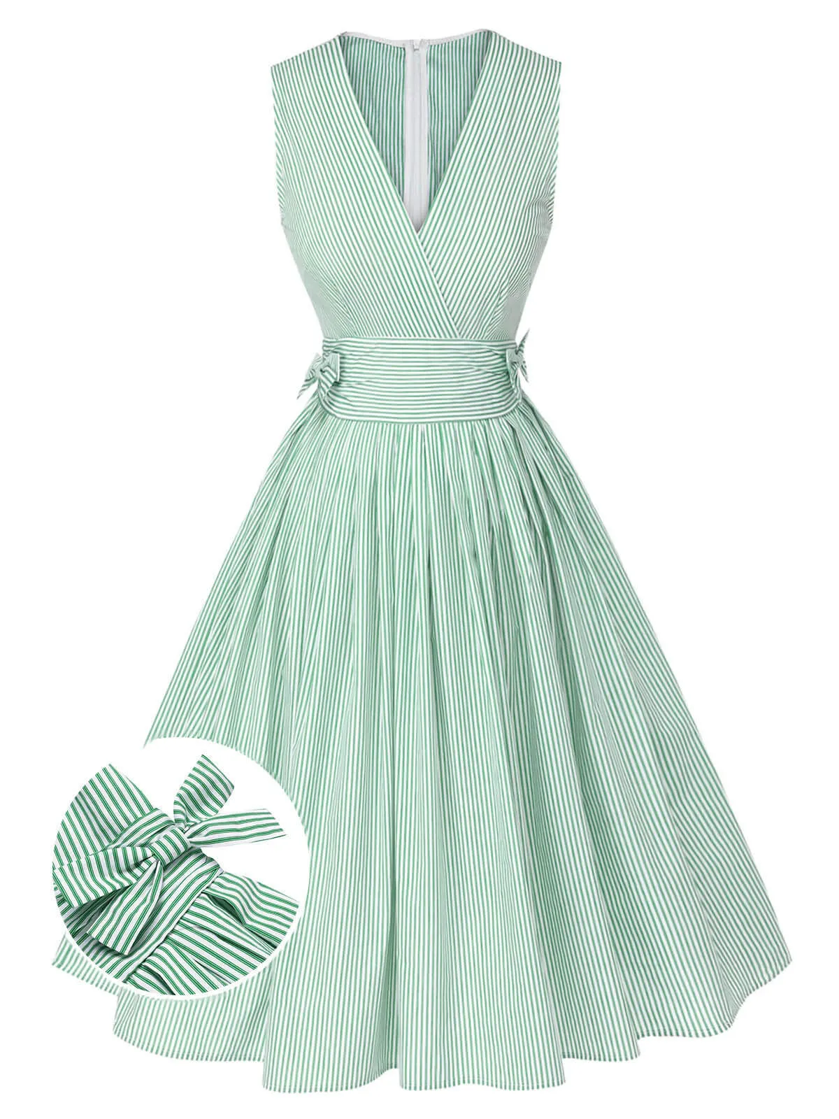 Mint Green 1950s Striped V-Neck Dress sold by Retro Stage product image thumbnail 2