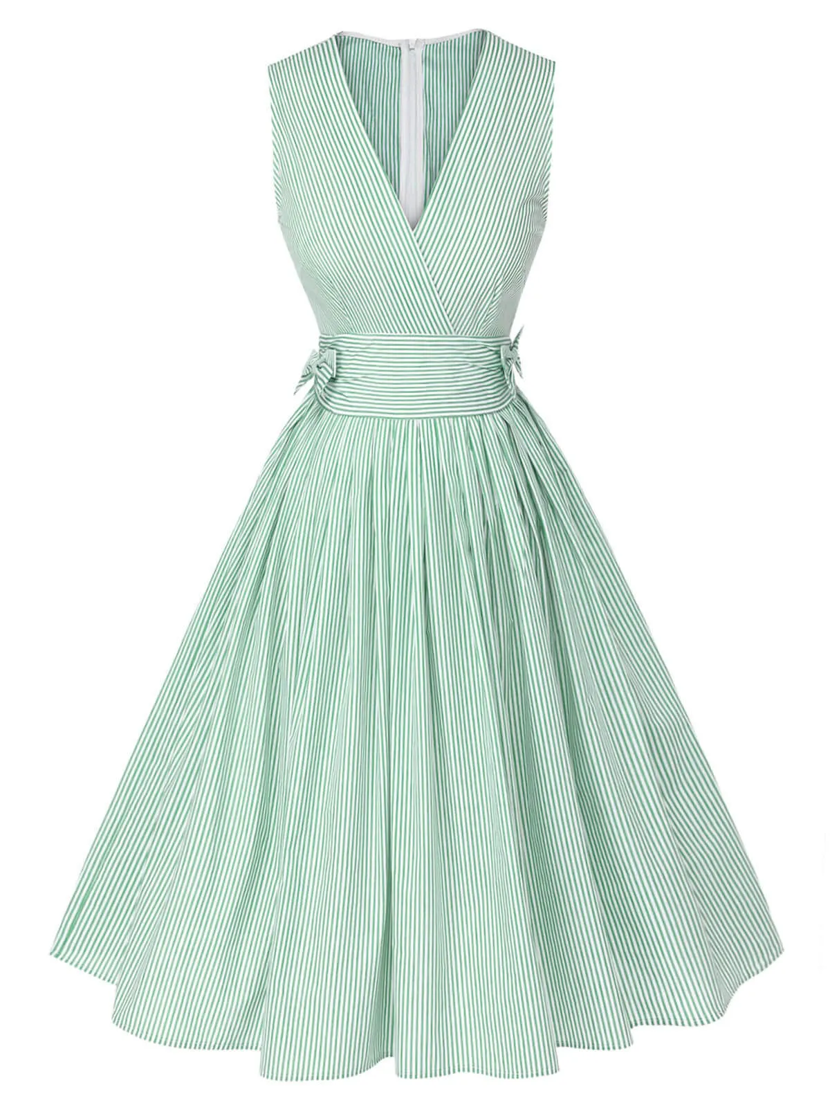 Mint Green 1950s Striped V-Neck Dress sold by Retro Stage product image thumbnail 3