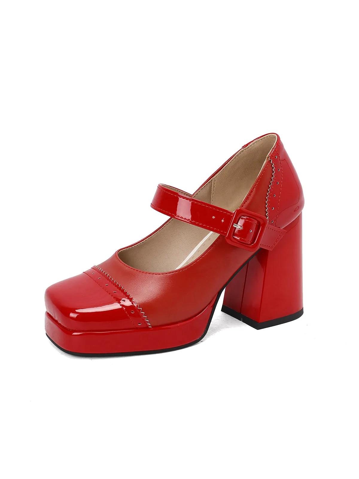 Patent Leather Block Heel Square Toe High Heels sold by Retro Stage product image thumbnail 3