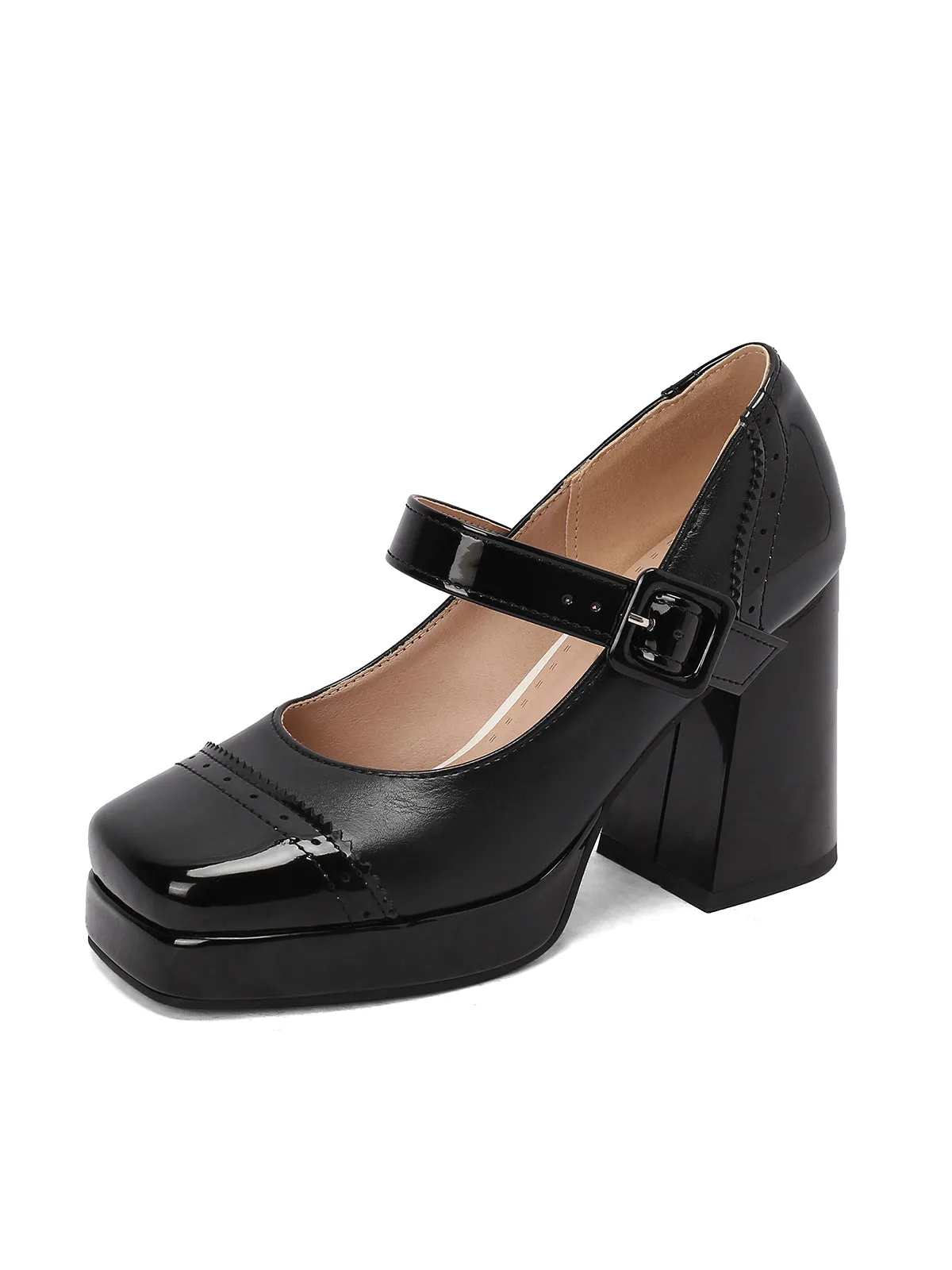 Patent Leather Block Heel Square Toe High Heels sold by Retro Stage product image thumbnail 2