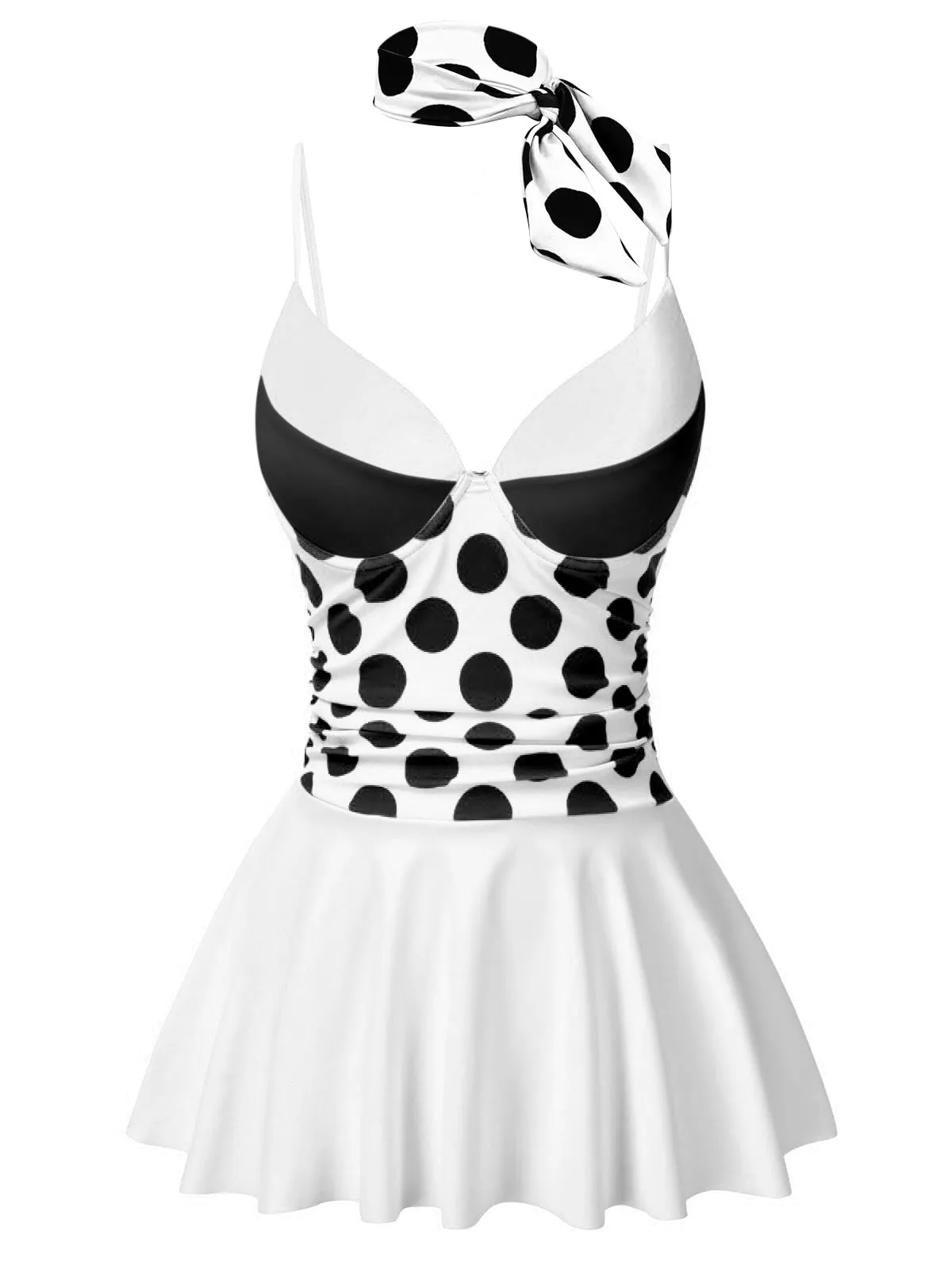 Black & White 1940s Polka Dots Patchwork Swimsdress sold by Retro Stage