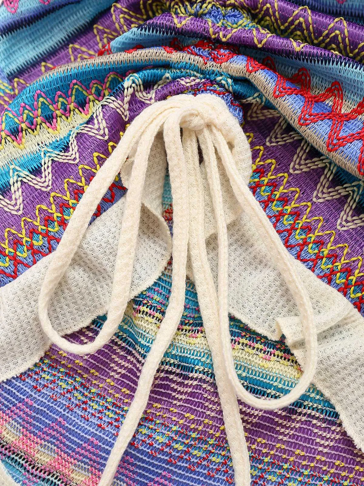 Multicolor 1960s Bohemian Drawstring Knit Straps Dress sold by Retro Stage product image thumbnail 4