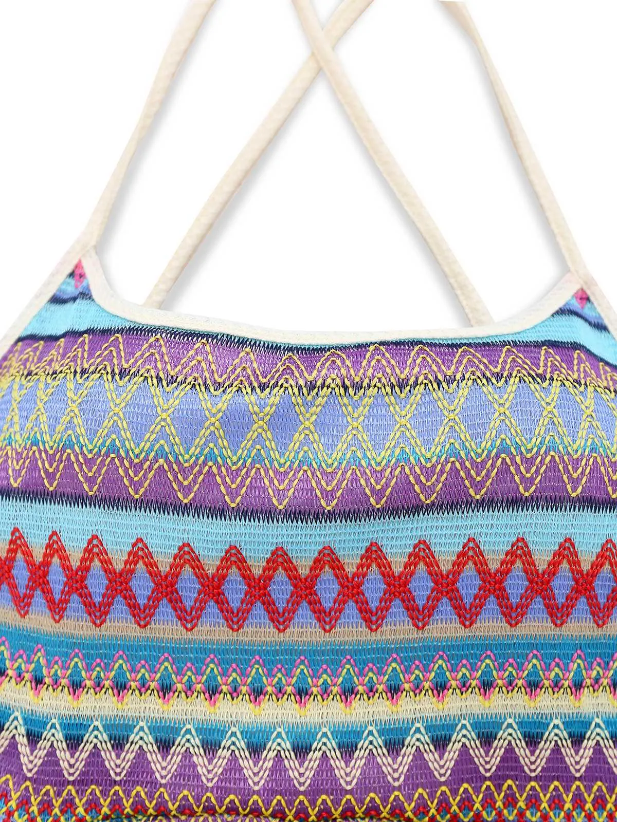 Multicolor 1960s Bohemian Drawstring Knit Straps Dress sold by Retro Stage product image thumbnail 3