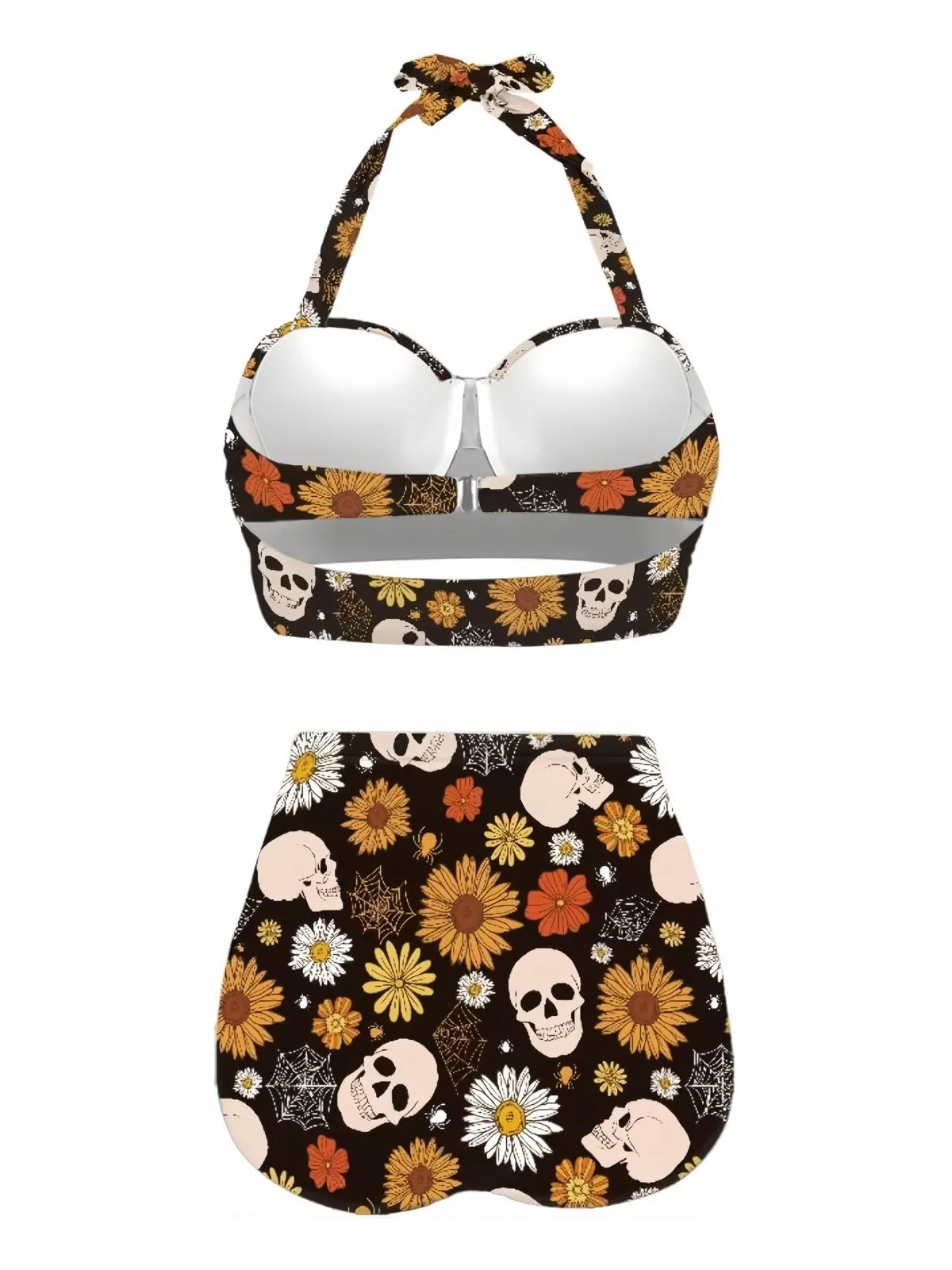 Black 1950s Floral Print Lace-Up Halter Swimsuit sold by Retro Stage product image thumbnail 2