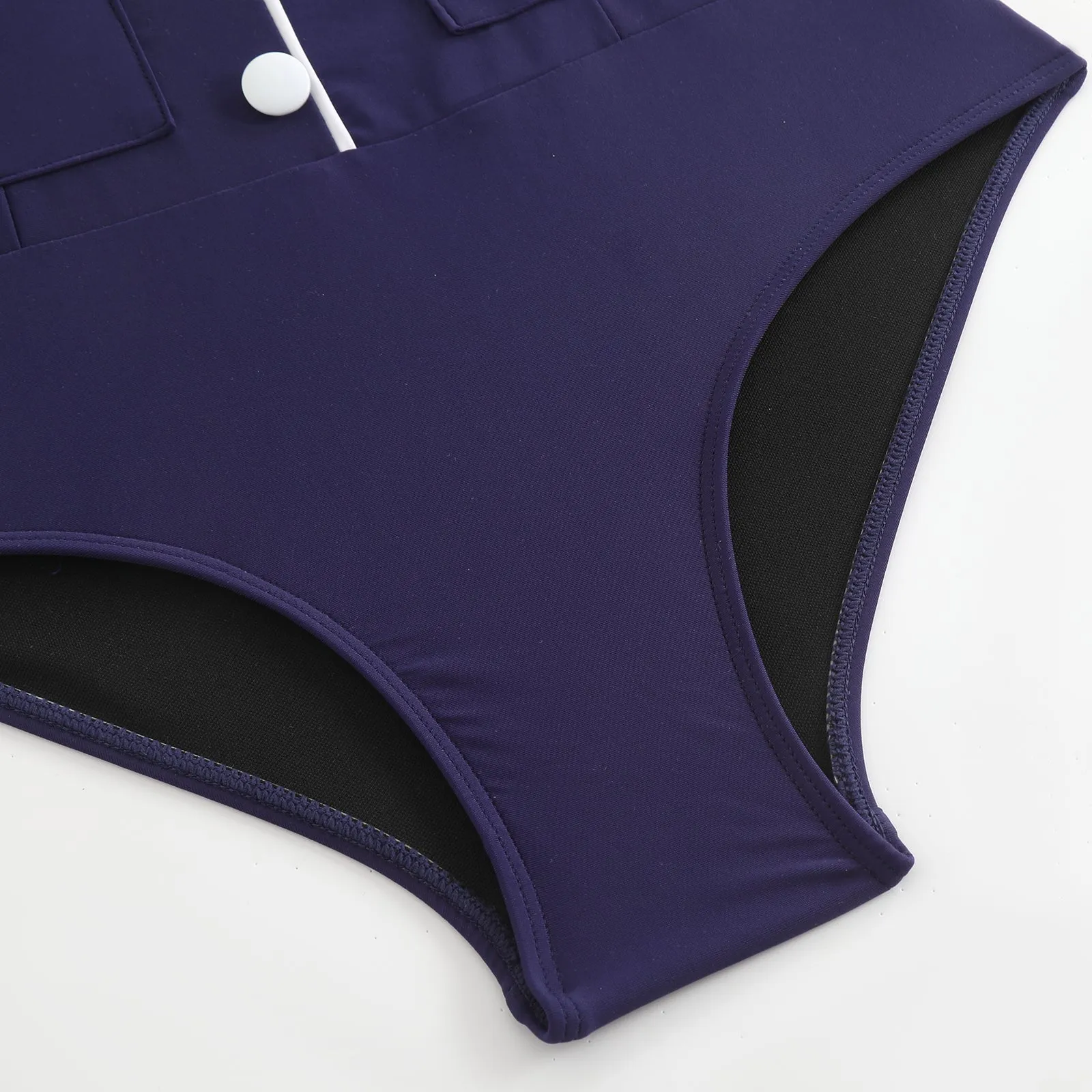 Dark Blue 1940s Button Spaghetti Strap One-piece Swimsuit sold by Retro Stage product image thumbnail 4